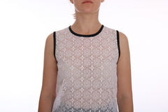 Dolce & Gabbana weißes Tanktop aus Nylon mit Spitzenblumenmuster