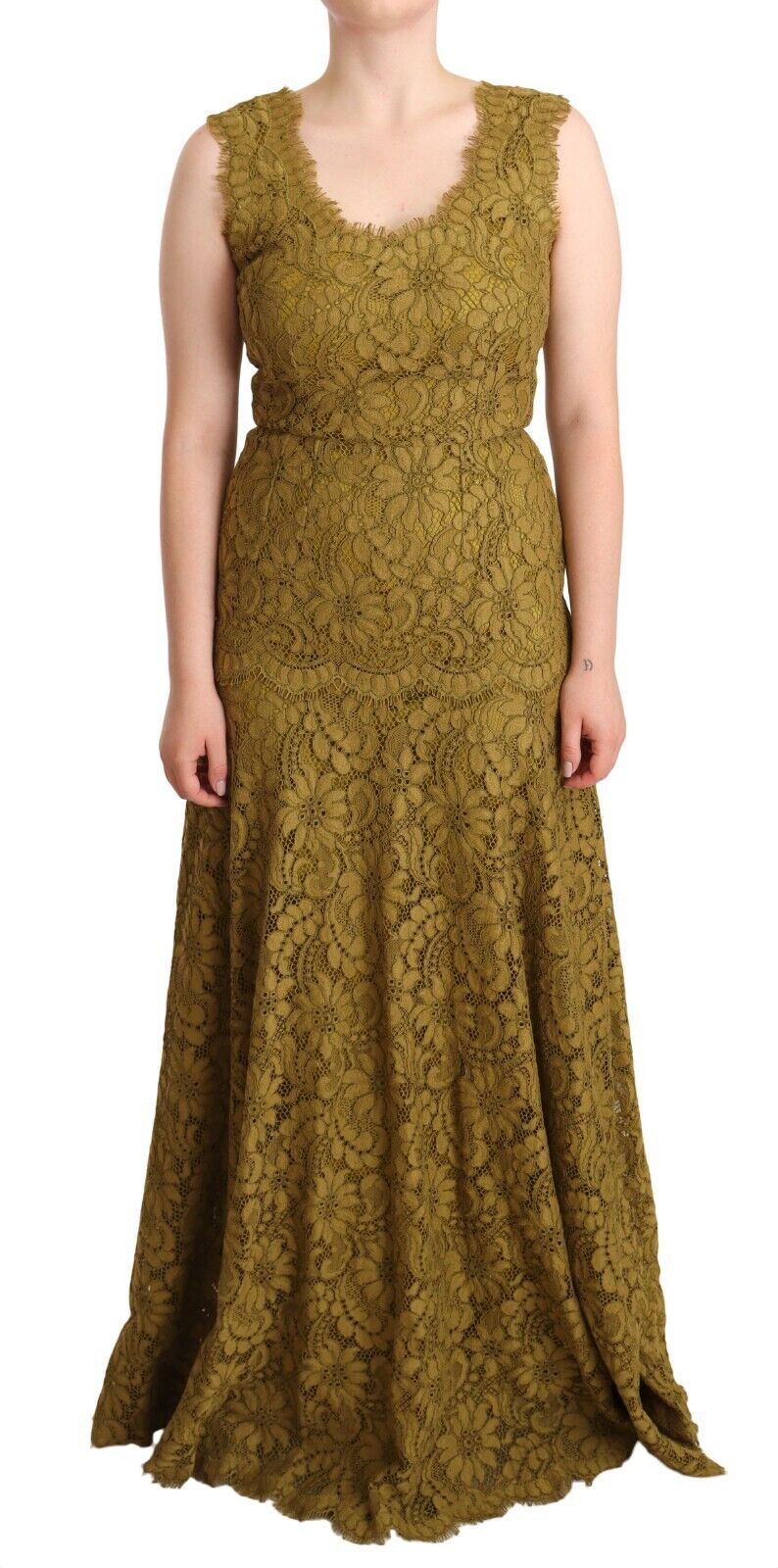 Dolce & Gabbana Braunes Maxikleid aus floraler Spitze in Bodenlänge