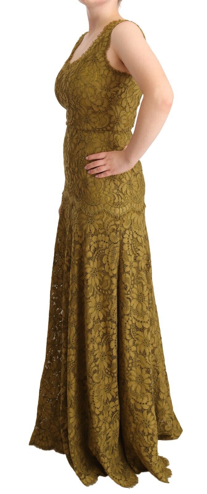 Dolce & Gabbana Braunes Maxikleid aus floraler Spitze in Bodenlänge