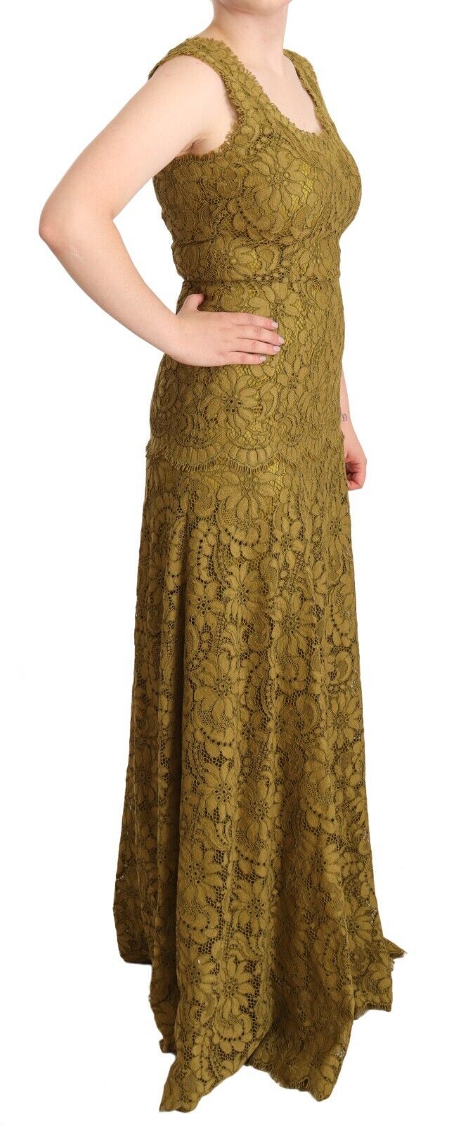 Dolce & Gabbana Braunes Maxikleid aus floraler Spitze in Bodenlänge