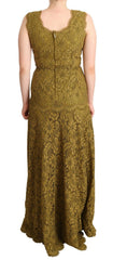 Dolce & Gabbana Braunes Maxikleid aus floraler Spitze in Bodenlänge