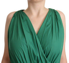 Dolce & Gabbana Grünes ärmelloses Baumwoll-V-Ausschnitt-Kleid