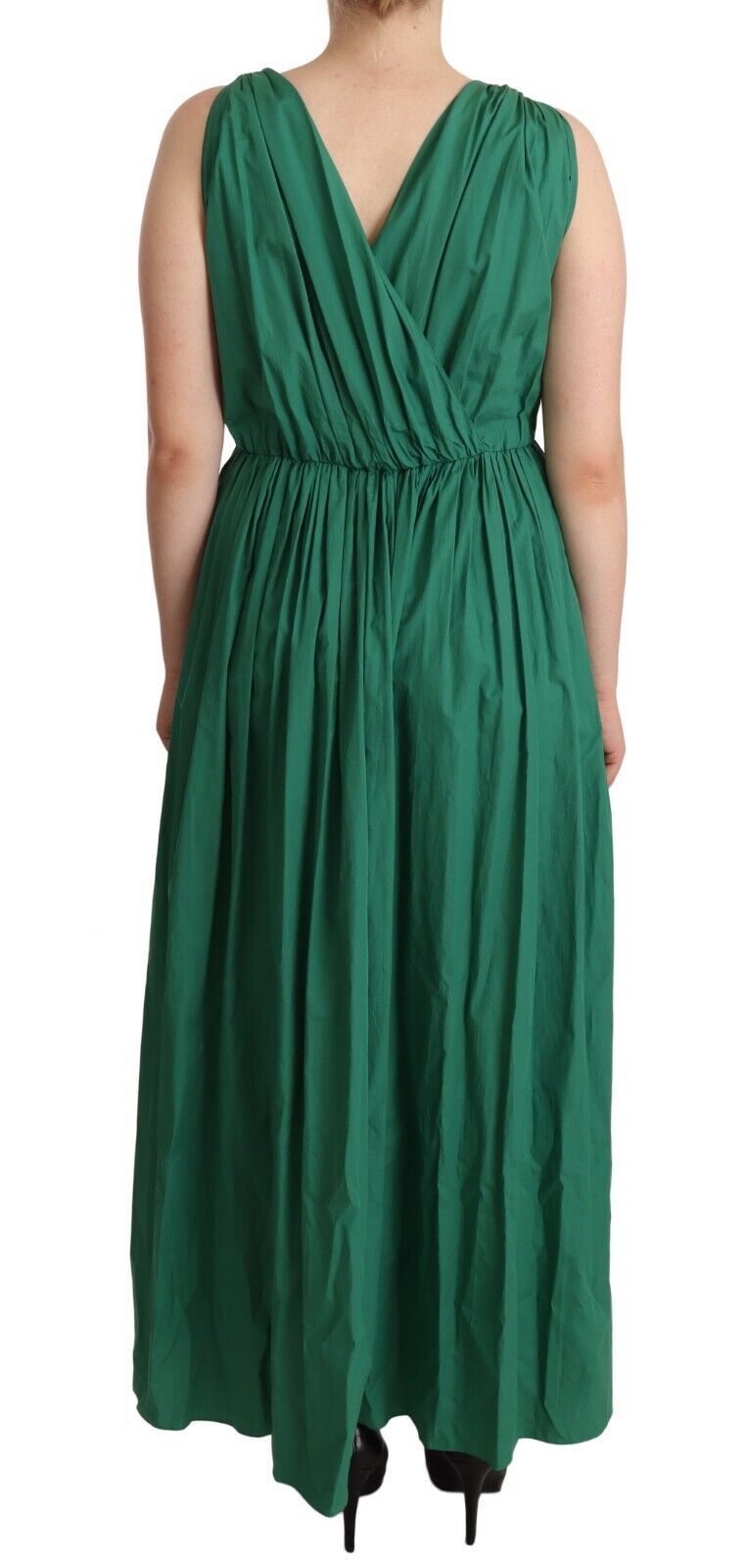 Dolce & Gabbana Grünes ärmelloses Baumwoll-V-Ausschnitt-Kleid