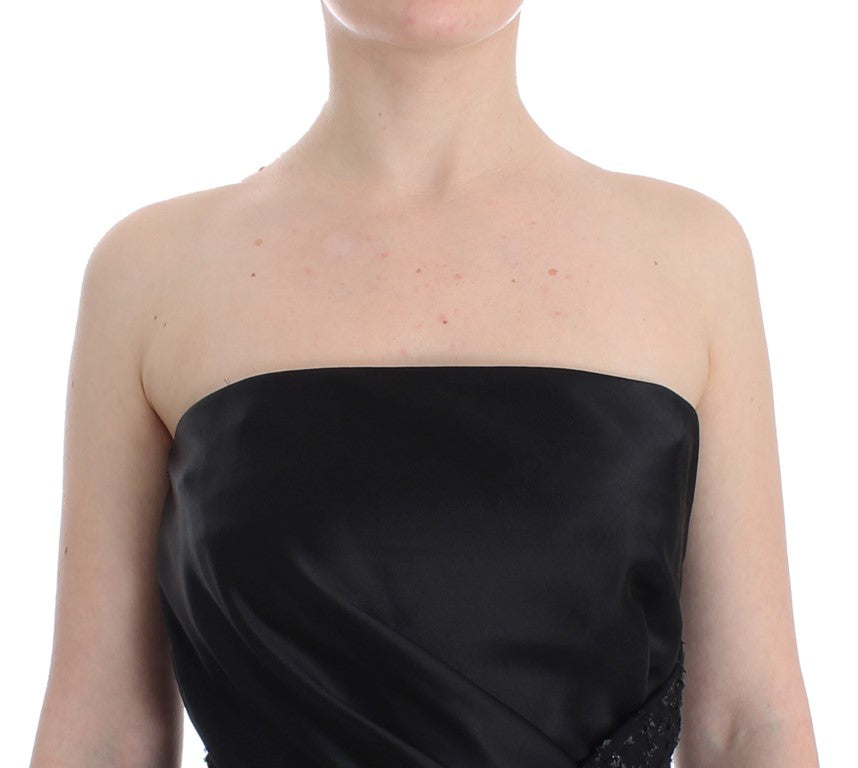 Masha Ma Zwarte Strapless Versierde Kokerjurk