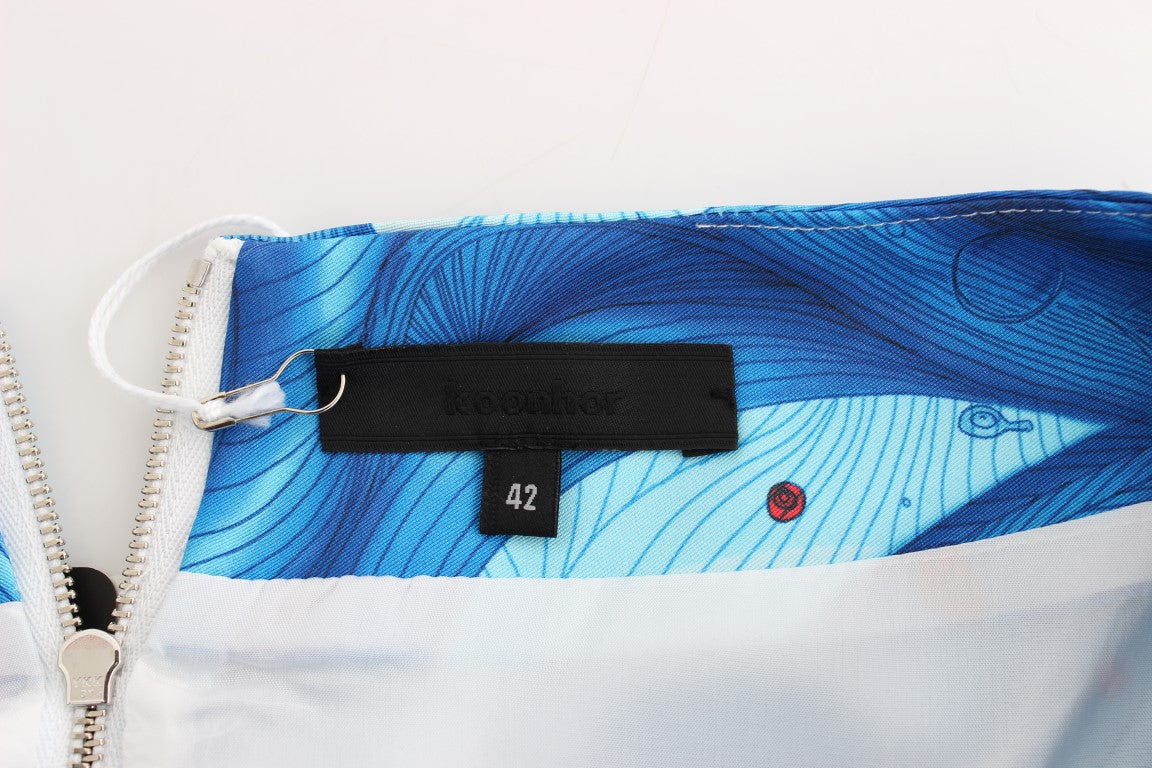 Koonhor blauer Bleistiftrock mit Schößchen und Freskenmuster