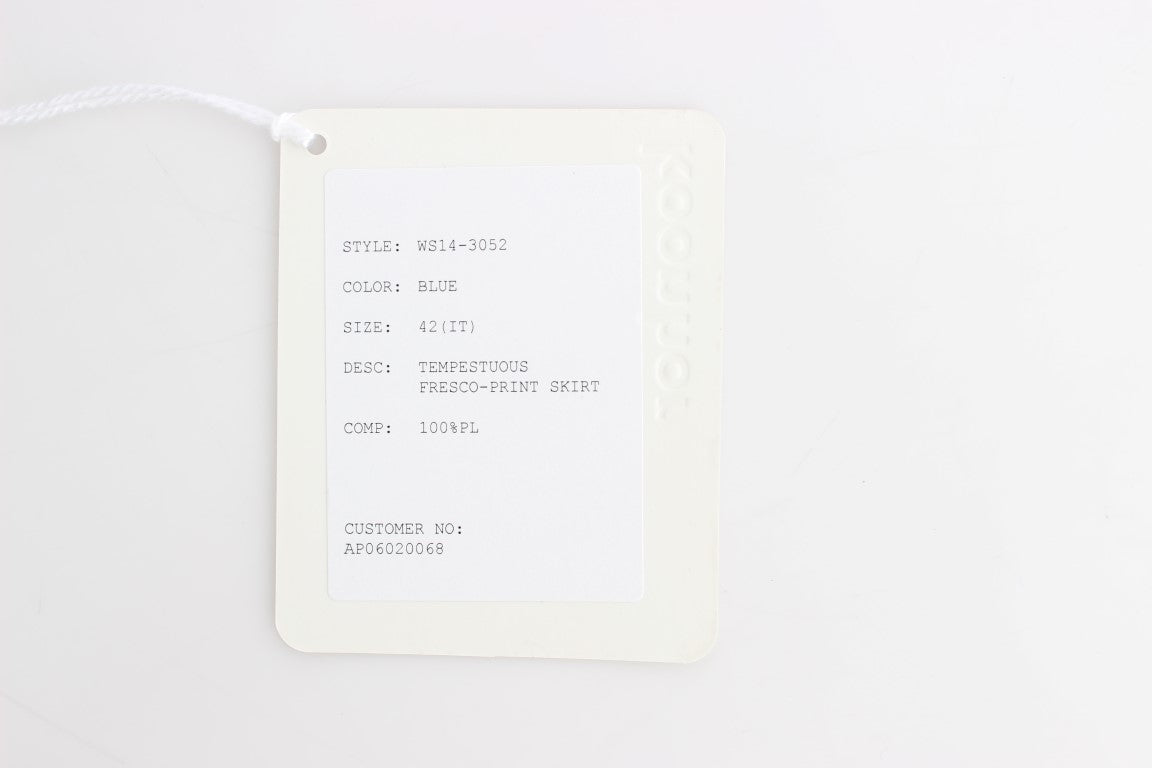 Koonhor blauer Bleistiftrock mit Schößchen und Freskenmuster