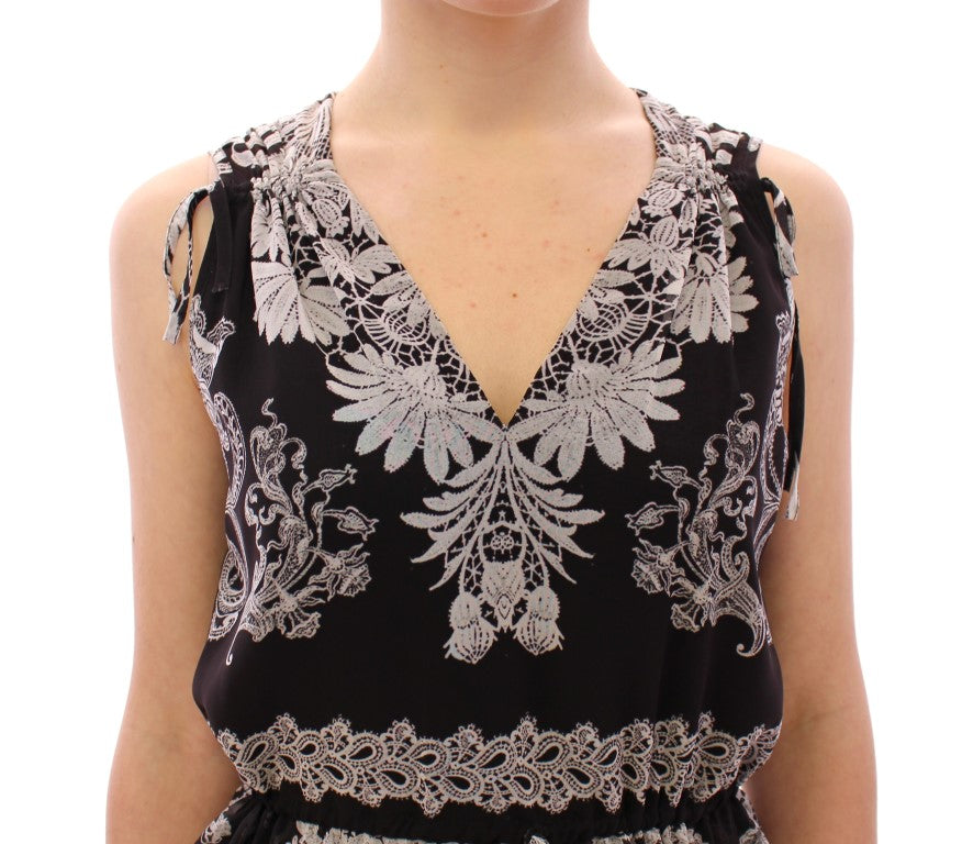 Sachin & Babi Schwarzes Seiden-Cocktailkleid mit Blumenmuster