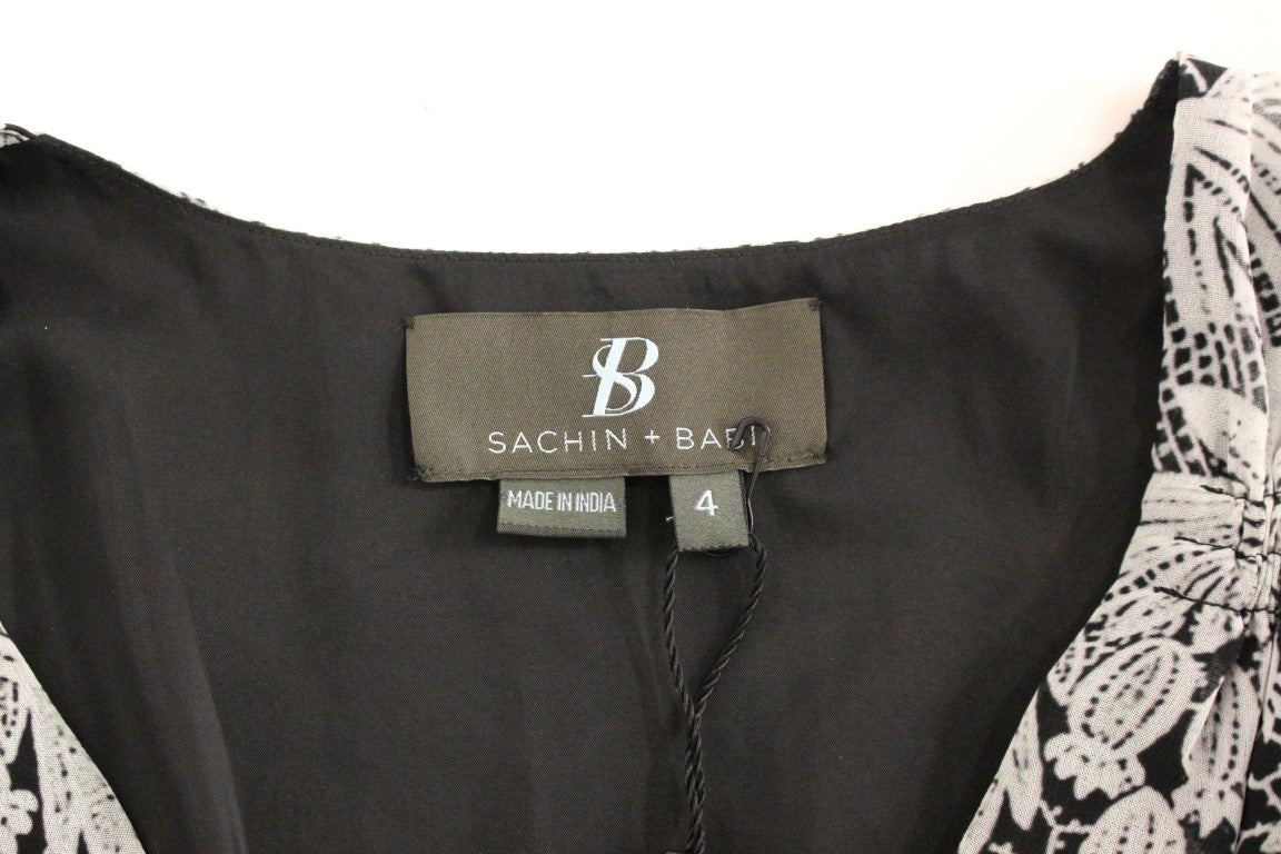 Sachin & Babi Schwarzes Seiden-Cocktailkleid mit Blumenmuster