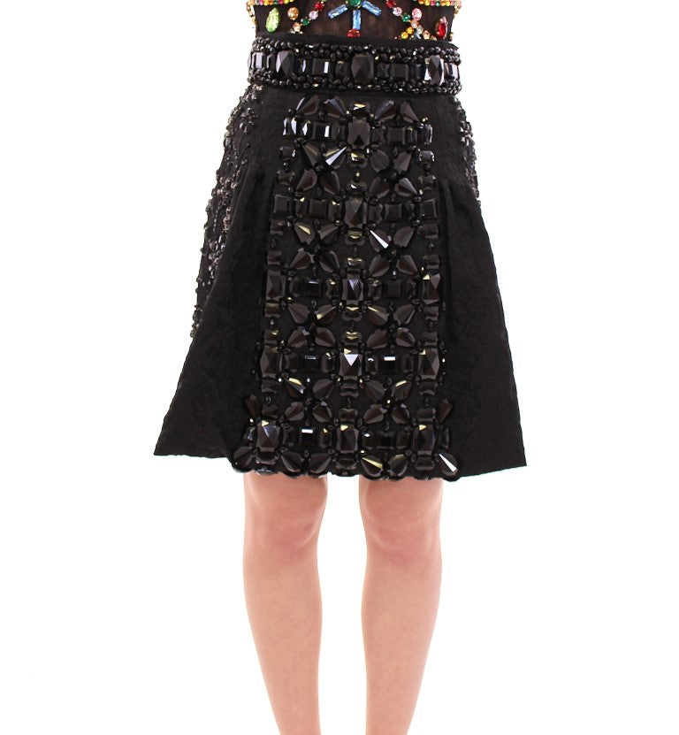 Dolce & Gabbana Schwarzer, handgefertigter Minirock mit Kristallen