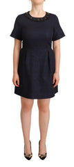 L'Autre Chose Black Embellished Short Sleeves Mini A-line Dress