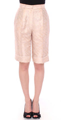 Zeyneptosun Beige Brokaat Boven-de-knie Shorts