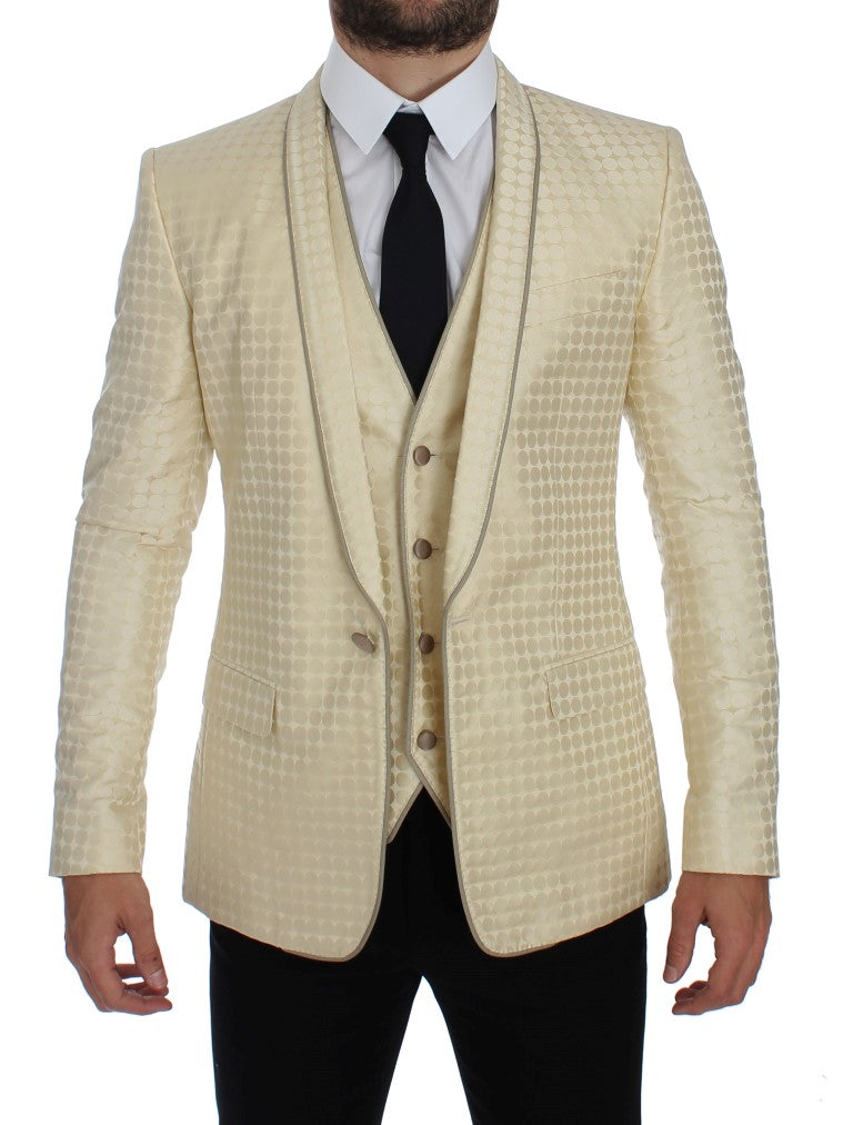 Dolce & Gabbana Beige Polka Dot Zijden 2-Delige Blazer