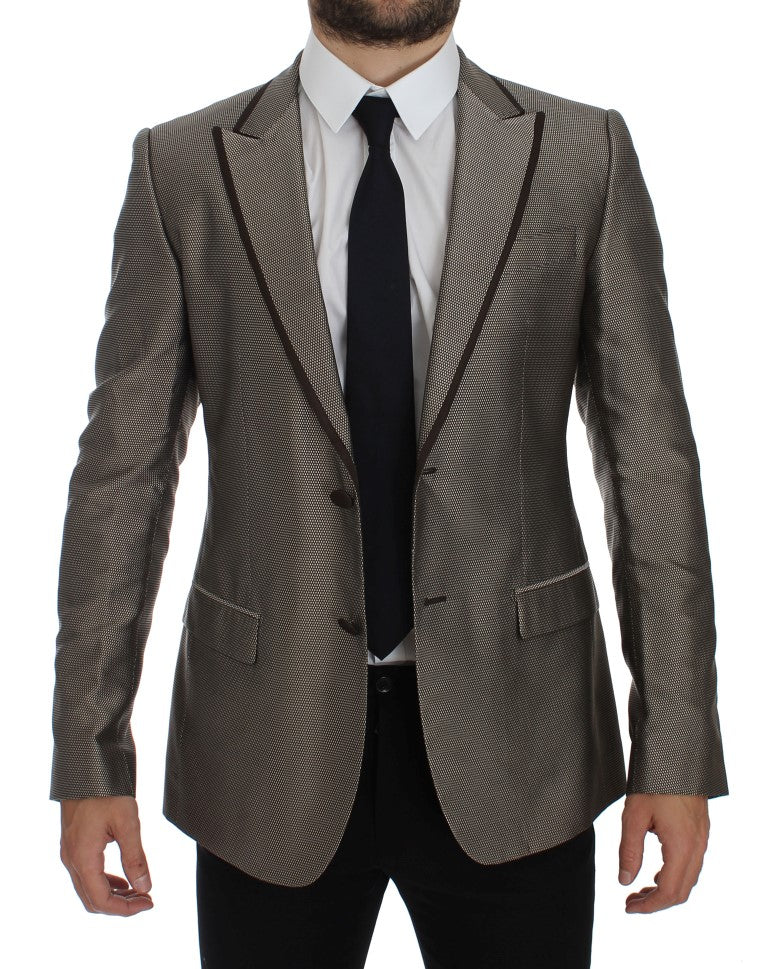 Dolce & Gabbana Brauner schmal geschnittener Seidenblazer mit zwei Knöpfen