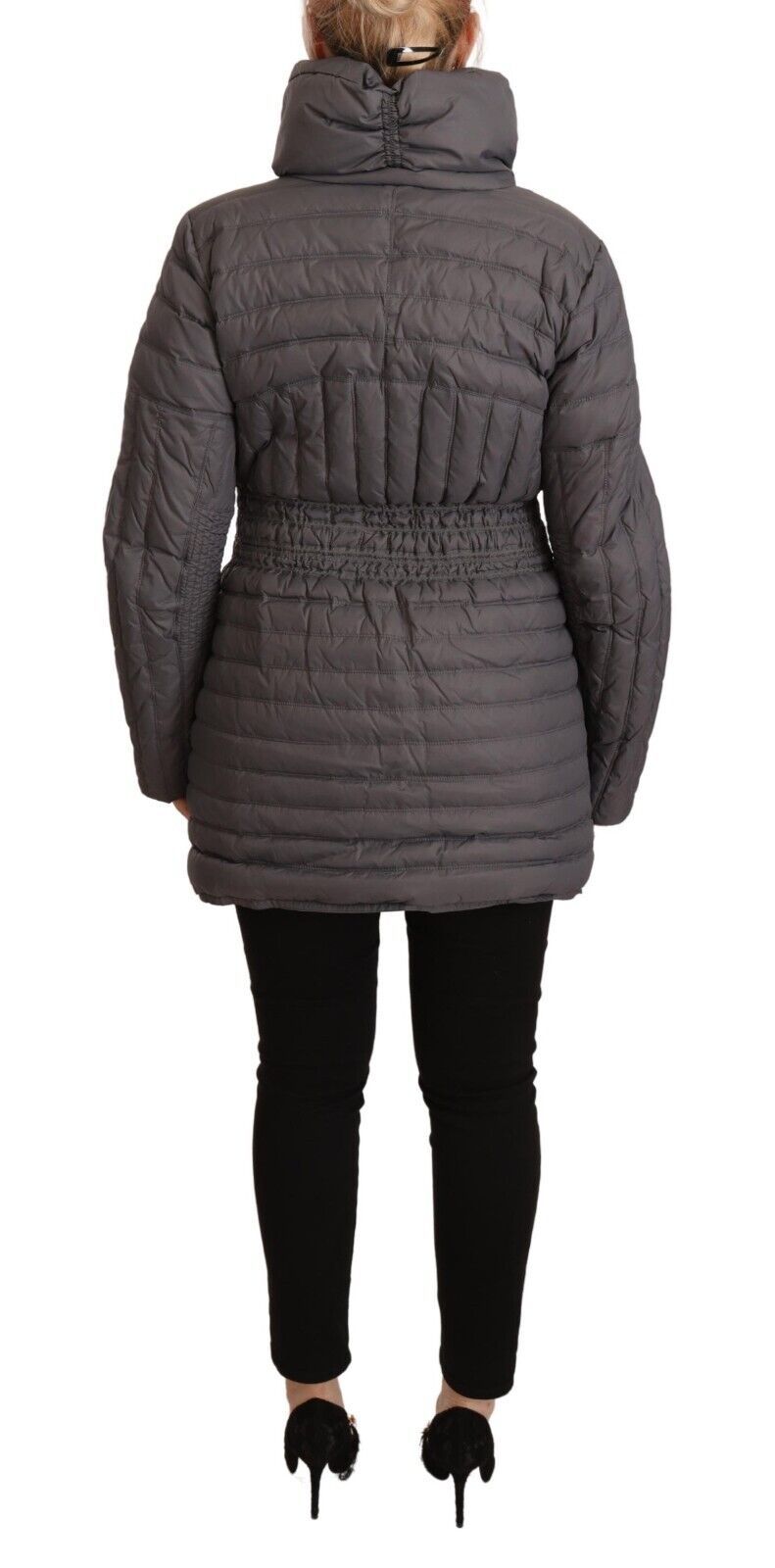 Roccobarocco Grau Gesteppte Langarm-Jacke mit Logo-Patch und durchgehendem Reißverschluss