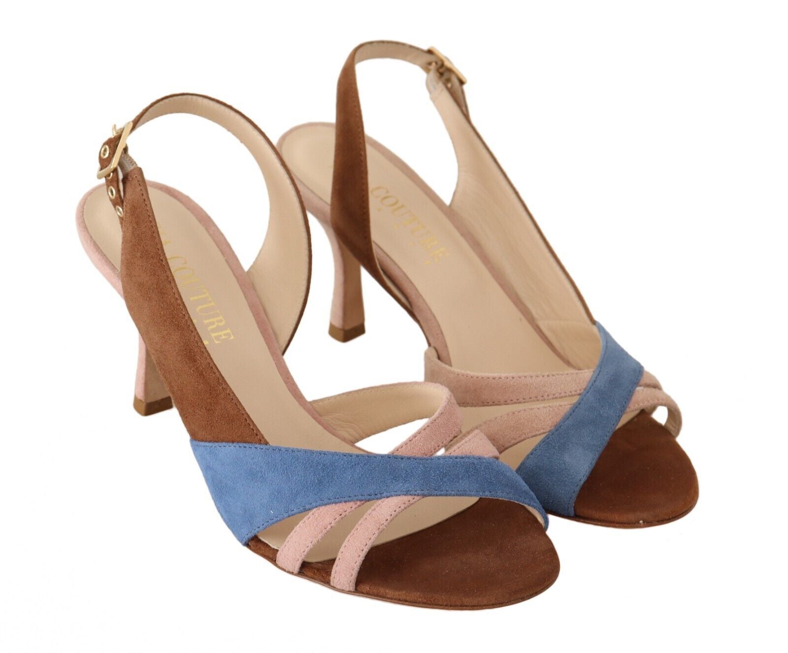 GIA COUTURE Mehrfarbige Slingback-Absatzsandalen aus Wildleder