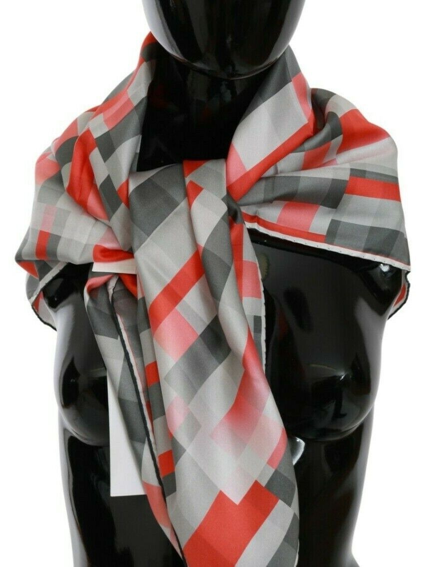 Costume National Grau Rot Seidenschal Foulard Wickeltuch