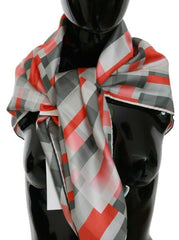 Costume National Grau Rot Seidenschal Foulard Wickeltuch
