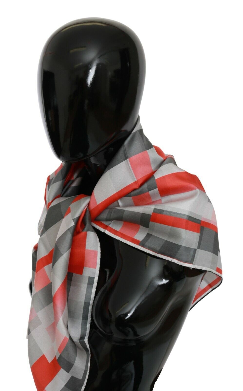 Costume National Grau Rot Seidenschal Foulard Wickeltuch