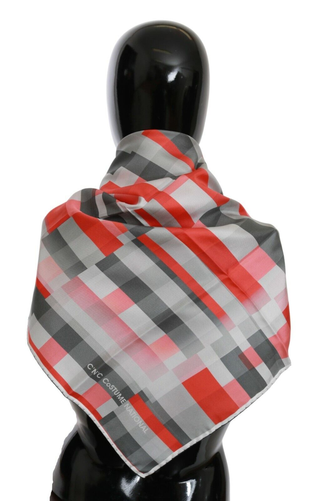 Costume National Grau Rot Seidenschal Foulard Wickeltuch