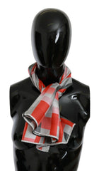 Costume National Grau Rot Seidenschal Foulard Wickeltuch