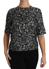 Dolce & Gabbana Seidenbluse mit Noten-Print in Schwarz