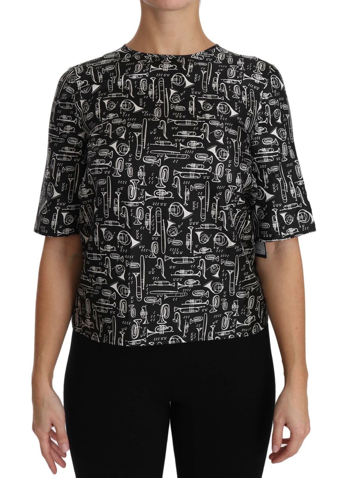 Dolce & Gabbana Seidenbluse mit Noten-Print in Schwarz
