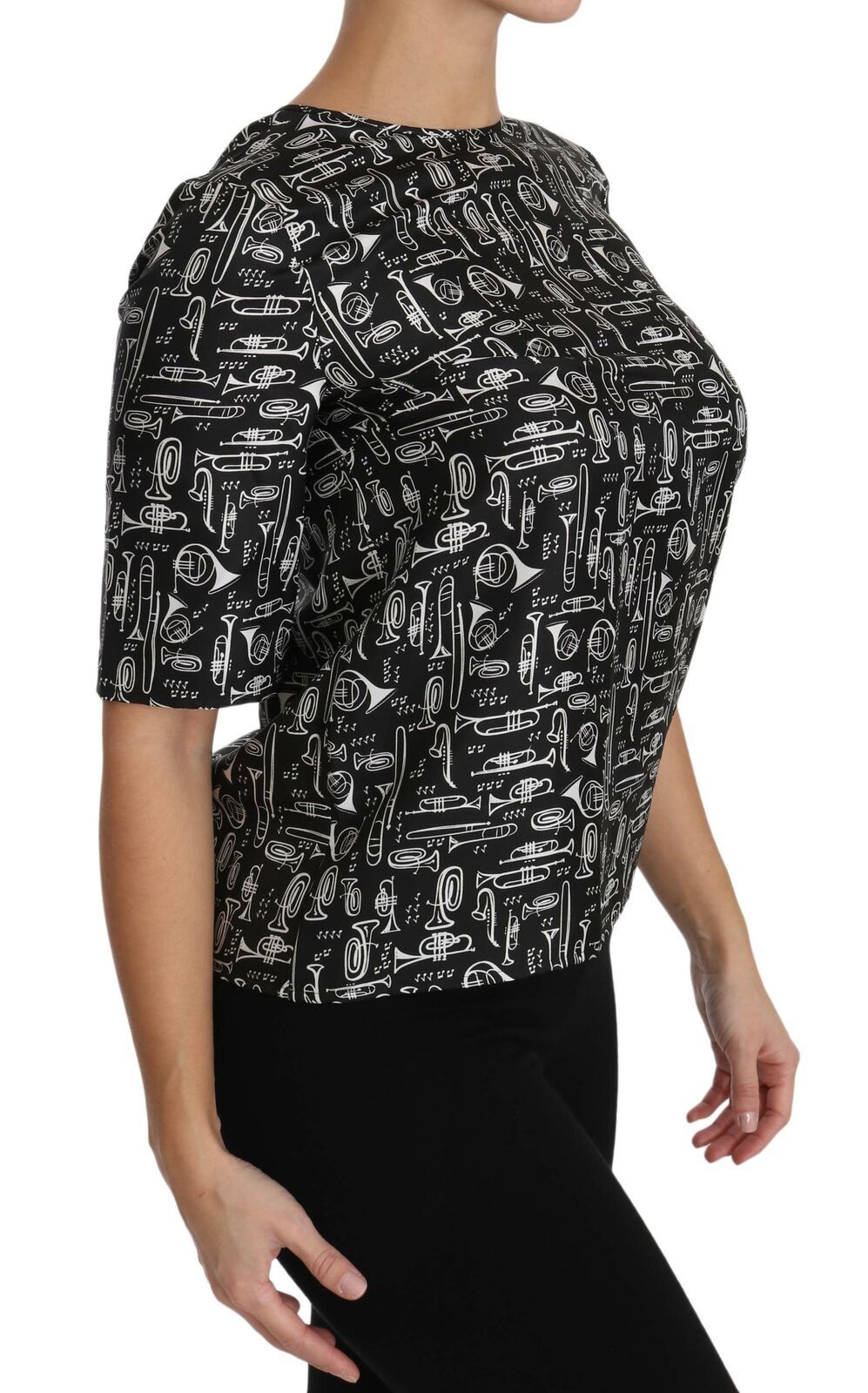 Dolce & Gabbana Seidenbluse mit Noten-Print in Schwarz