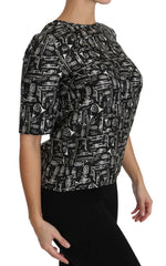 Dolce & Gabbana Seidenbluse mit Noten-Print in Schwarz