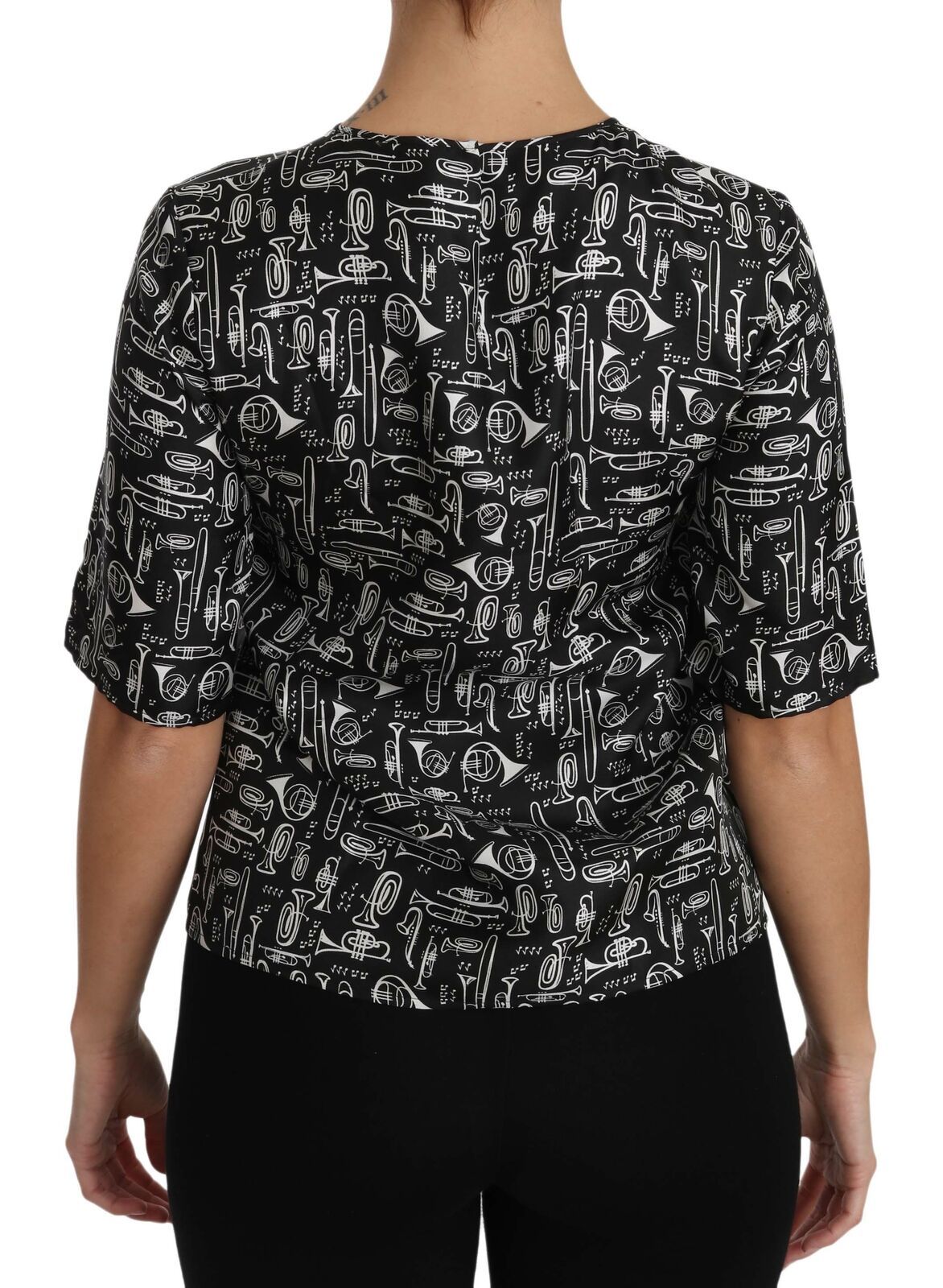 Dolce & Gabbana Seidenbluse mit Noten-Print in Schwarz