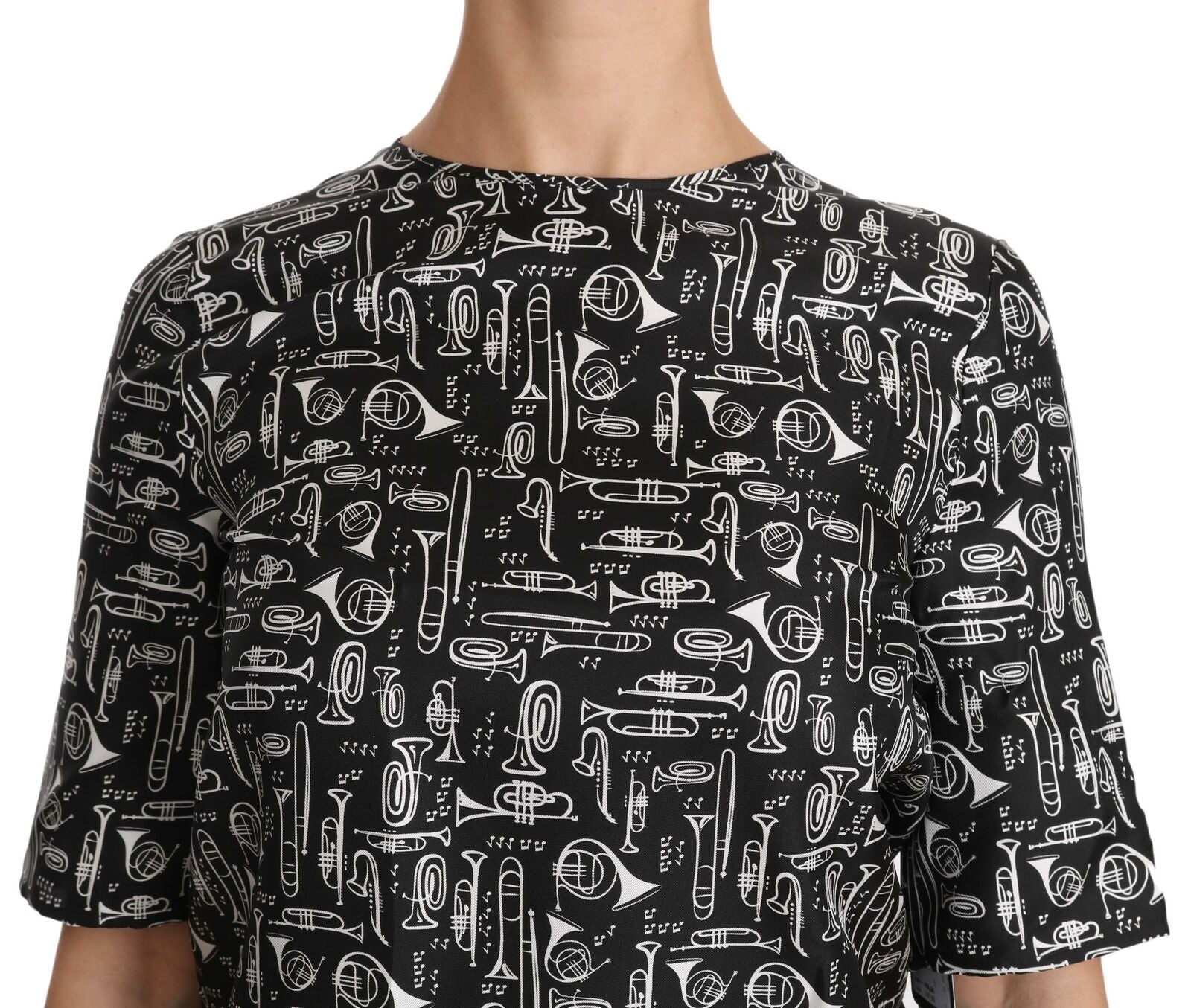 Dolce & Gabbana Seidenbluse mit Noten-Print in Schwarz