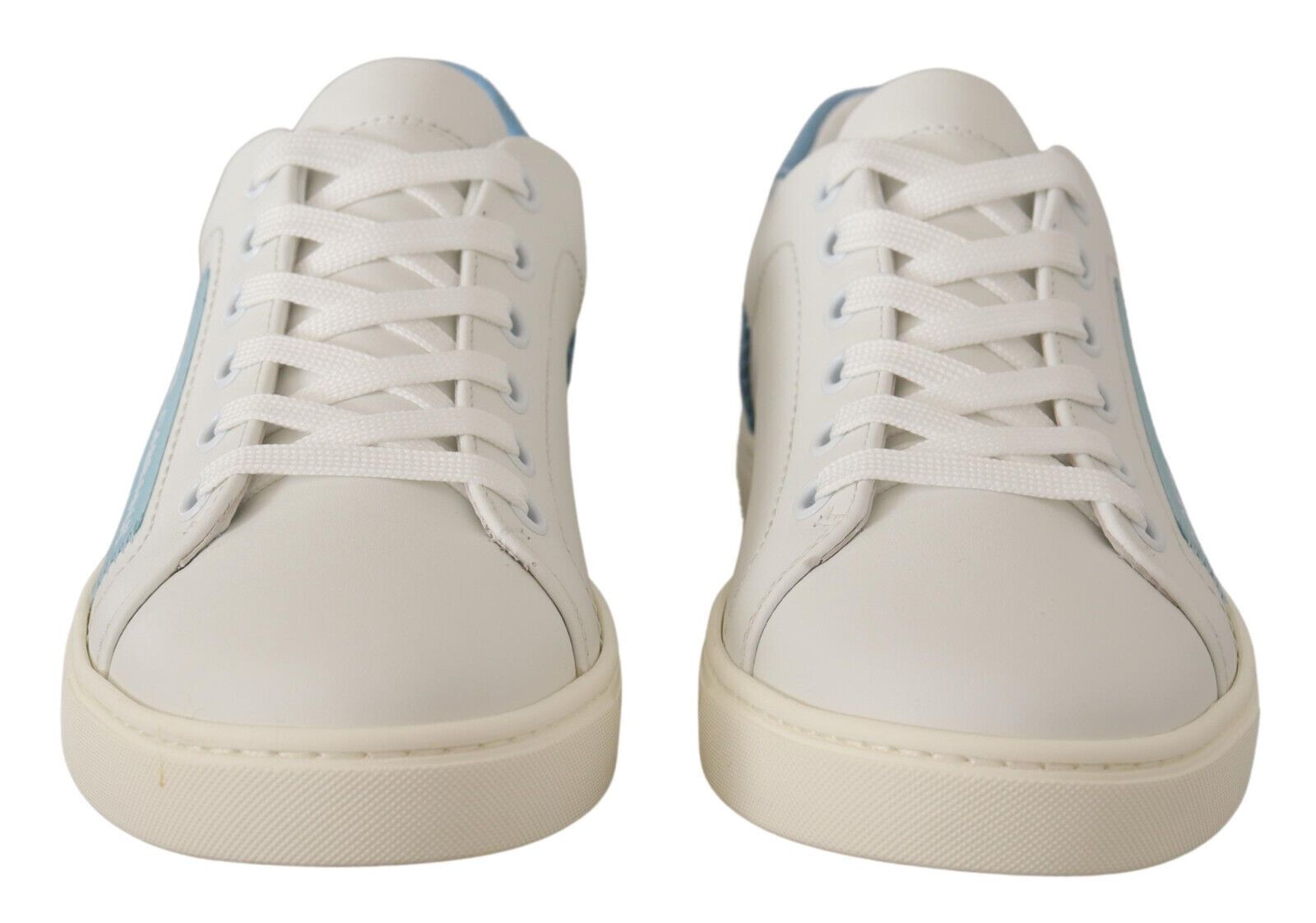 Dolce & Gabbana Weiße Blaue Leder-Low-Top-Sneaker