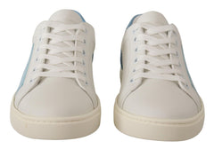 Dolce & Gabbana Weiße Blaue Leder-Low-Top-Sneaker