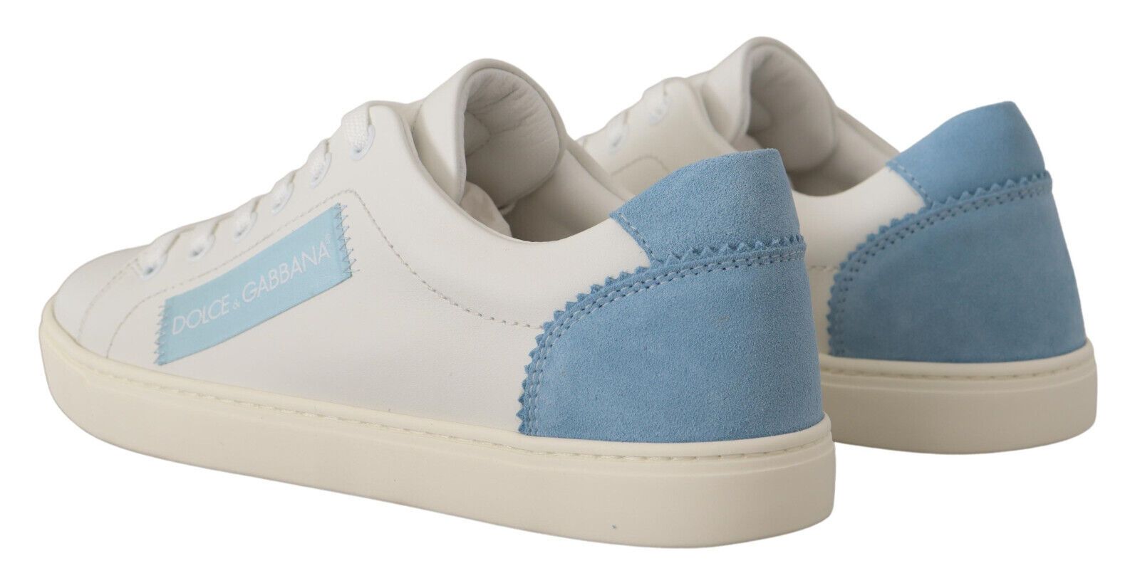 Dolce & Gabbana Weiße Blaue Leder-Low-Top-Sneaker