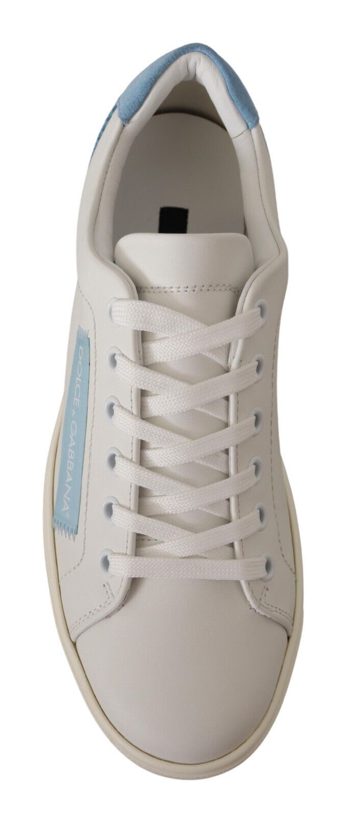 Dolce & Gabbana Weiße Blaue Leder-Low-Top-Sneaker