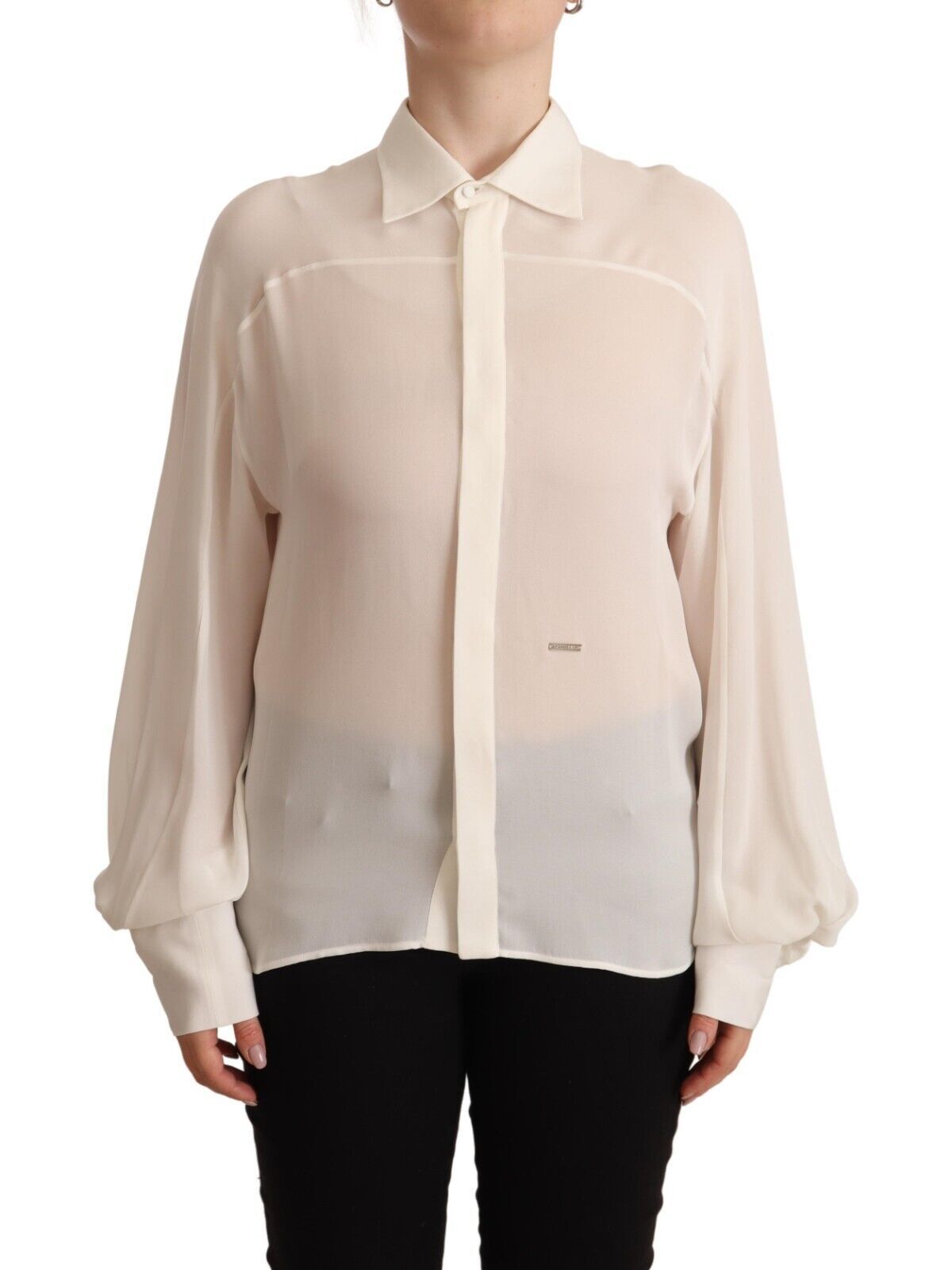 Dsquared² Off-White Seidenbluse Langarm Blusentop mit Kragen