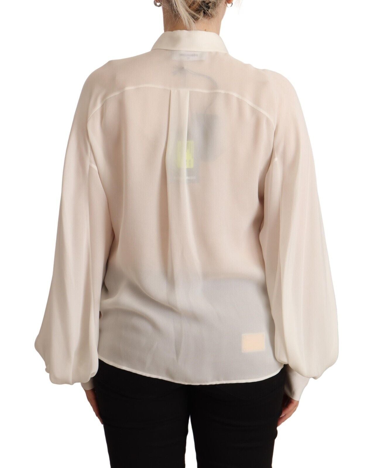 Dsquared² Off-White Seidenbluse Langarm Blusentop mit Kragen