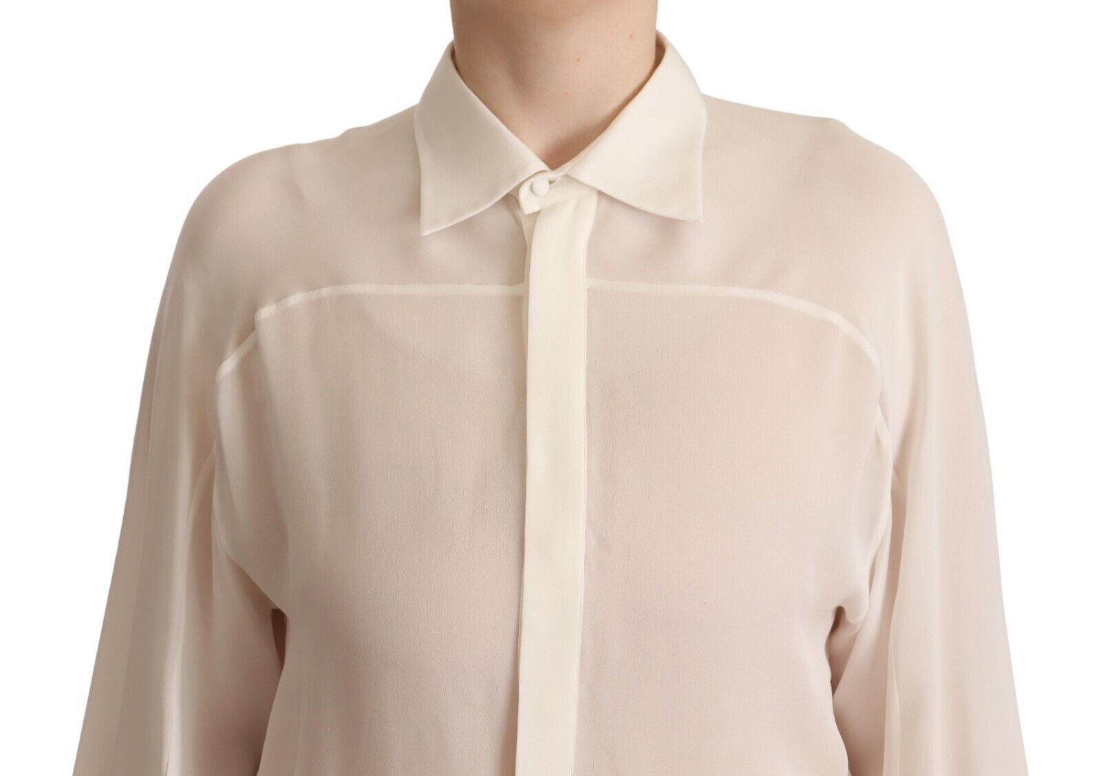 Dsquared² Off-White Seidenbluse Langarm Blusentop mit Kragen
