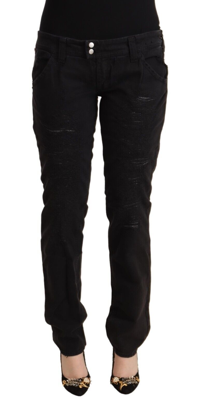 CYCLE Schwarze Distressed Low Waist Slim Fit Jeans aus Baumwolle