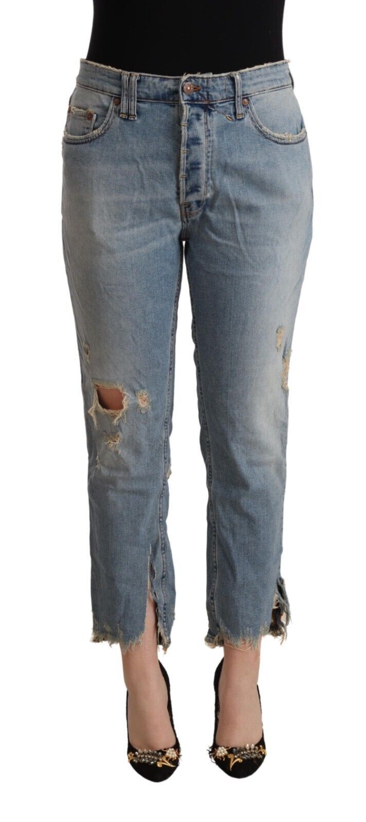 CYCLE Hellblaue Distressed Jeans mit mittelhohem Bund und Cropped-Schnitt
