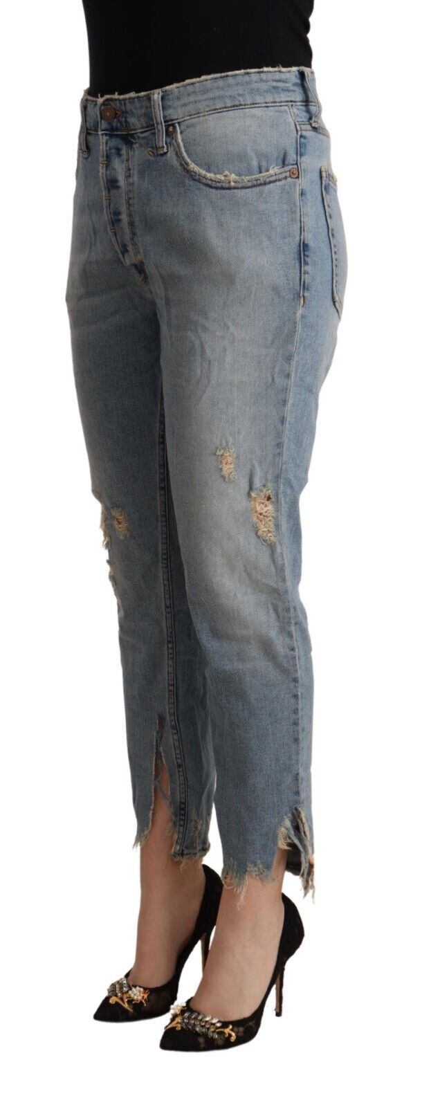 CYCLE Hellblaue Distressed Jeans mit mittelhohem Bund und Cropped-Schnitt