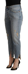 CYCLE Hellblaue Distressed Jeans mit mittelhohem Bund und Cropped-Schnitt