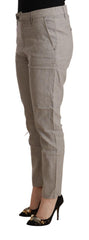 CYCLE Lichtgrijze Linnenmix Taps Toelopende Broek met Normale Taille