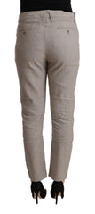CYCLE Lichtgrijze Linnenmix Taps Toelopende Broek met Normale Taille