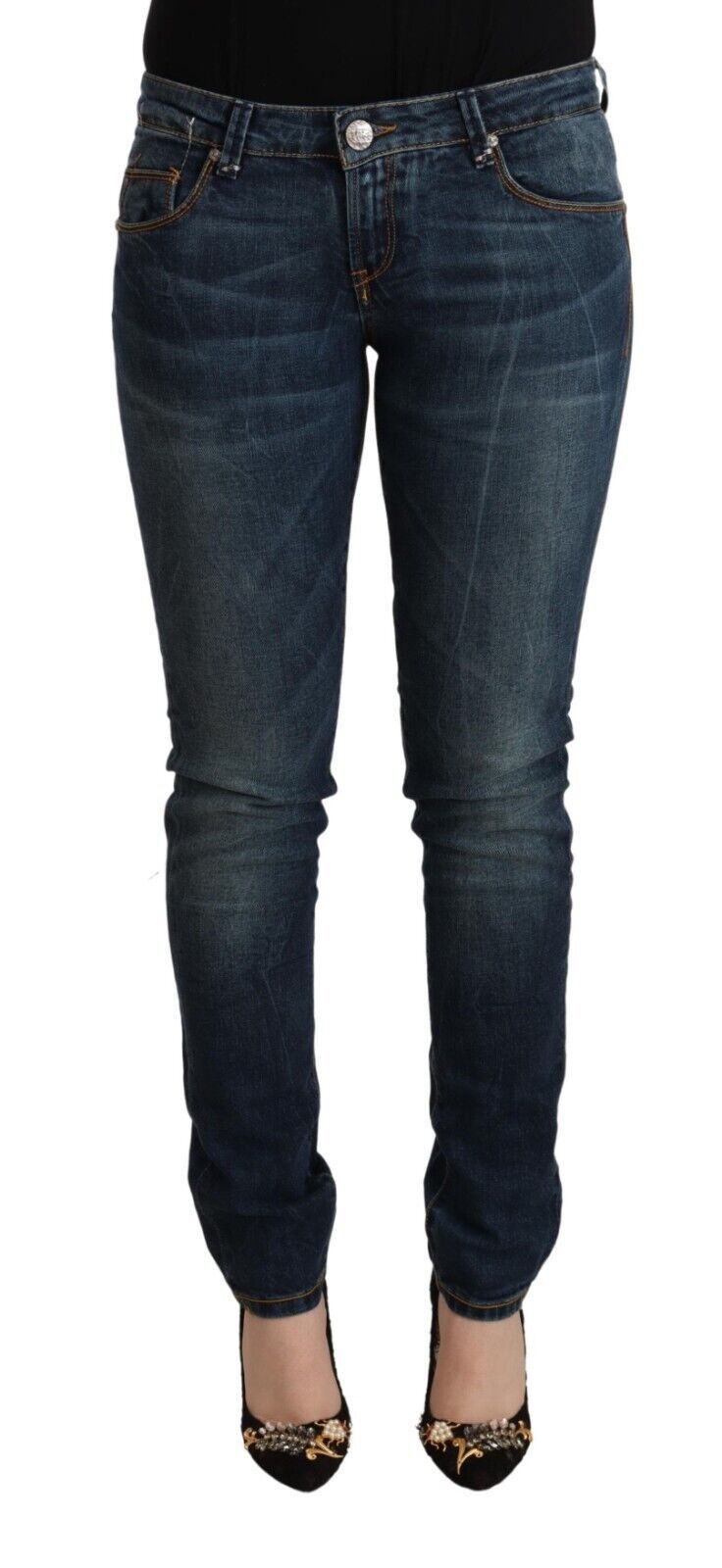 Eight Blue Washed Cotton Slim Fit Denim Low Waist Jeans