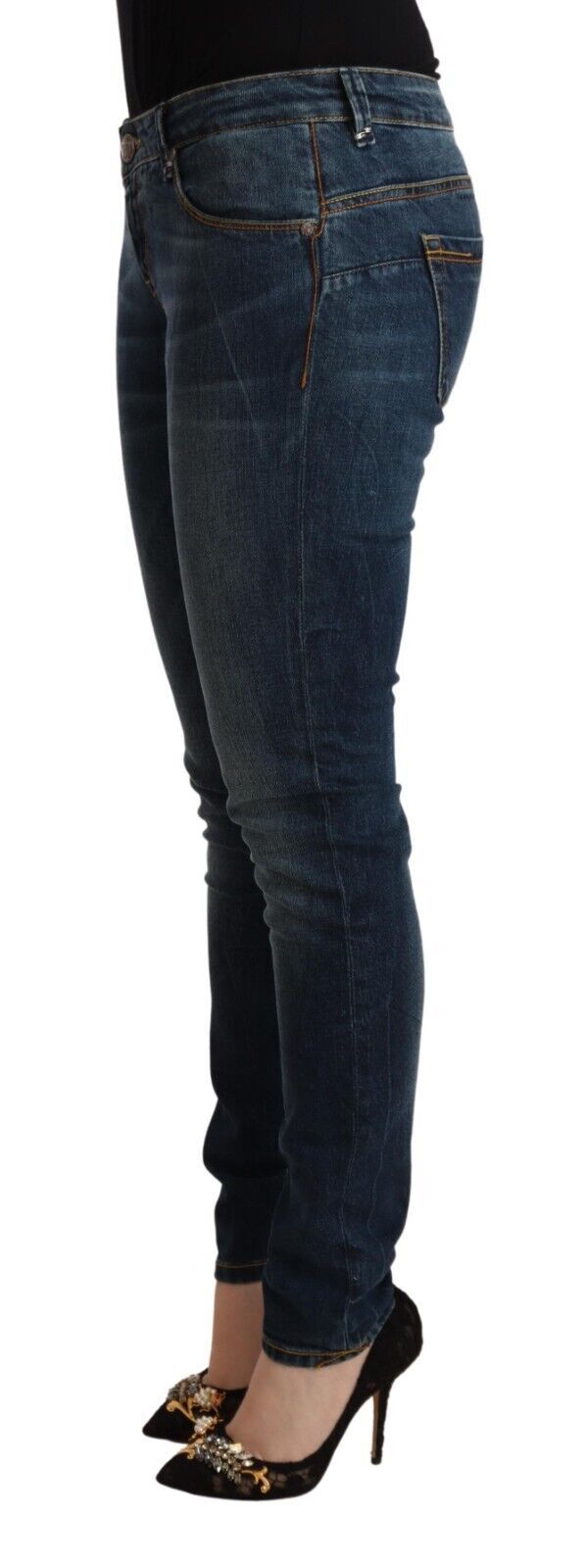 Eight Blue Washed Cotton Slim Fit Denim Low Waist Jeans