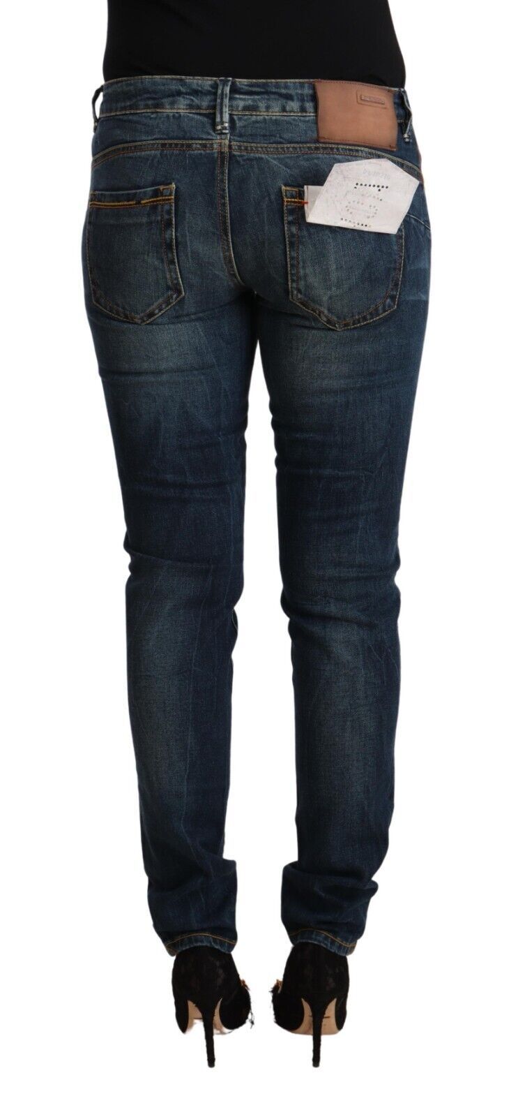Acht blaue Washed Cotton Low Waist Slim Fit Denim Jeans