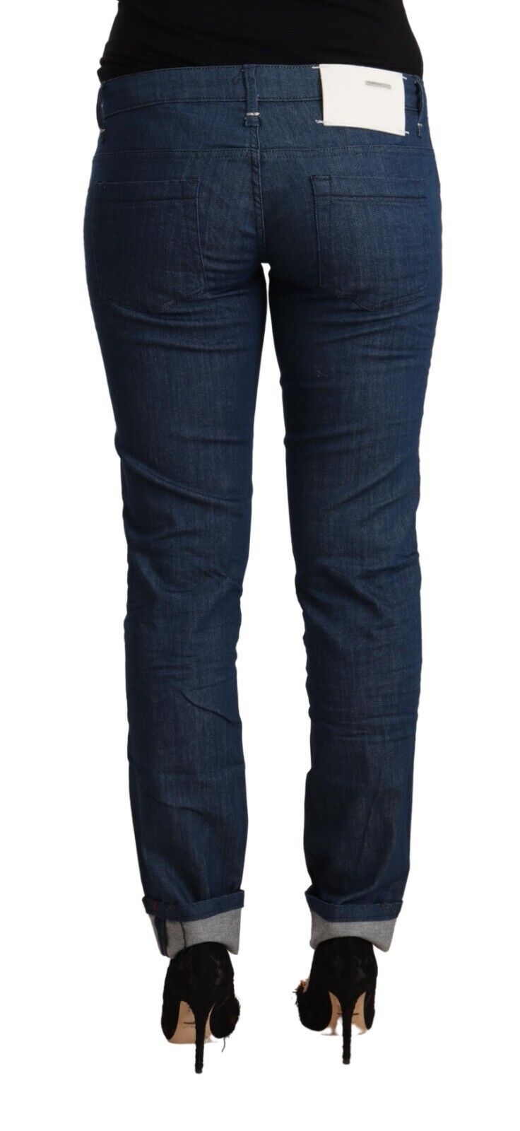Acht blaue Low-Waist Skinny Jeans aus Baumwolle mit umgeschlagenem Saum