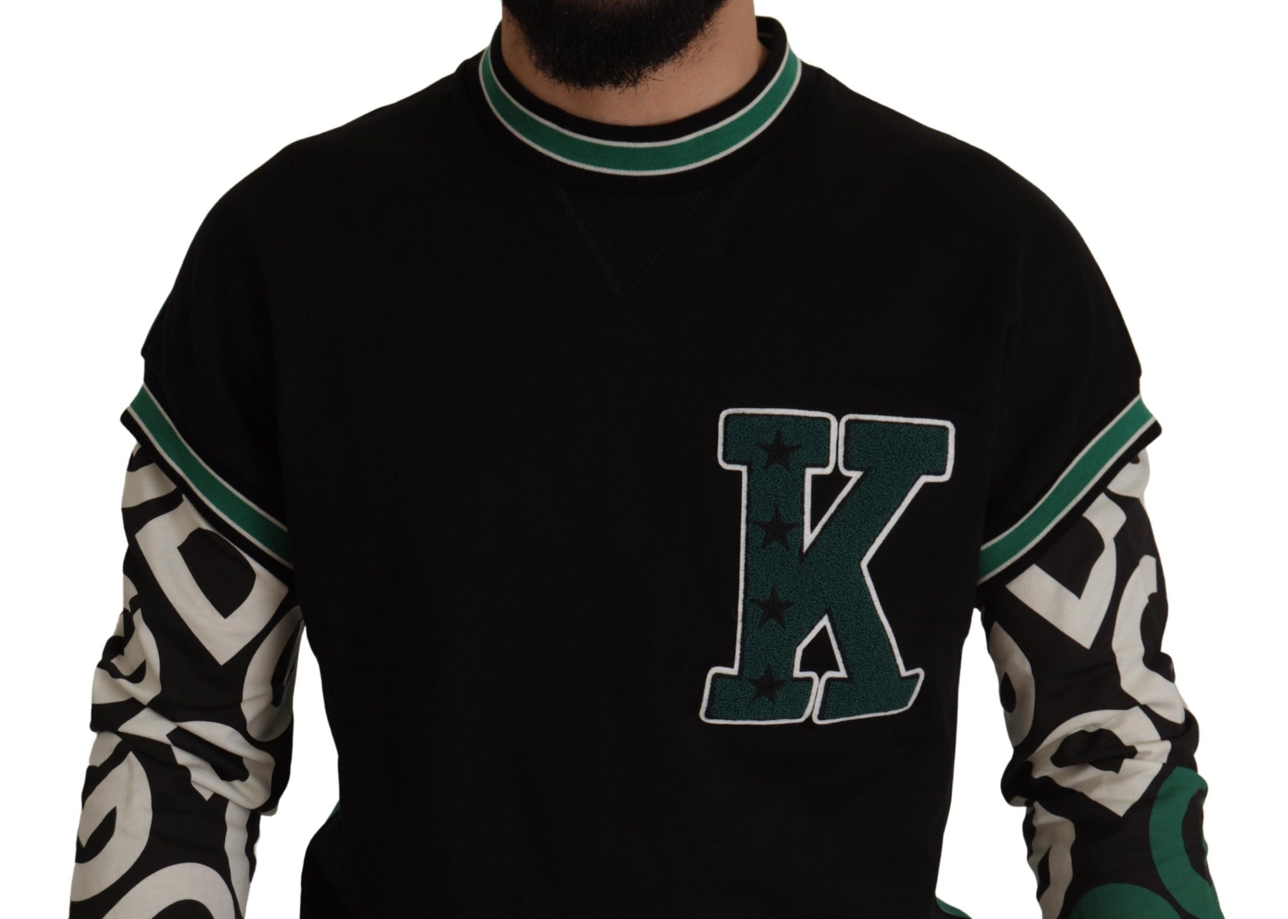 Dolce & Gabbana Schwarzer Grüner Baumwoll-KING-Stern-Rundhals-Pullover