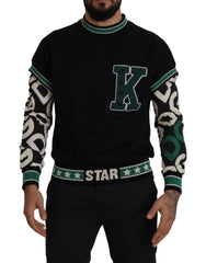 Dolce & Gabbana Schwarzer Grüner Baumwoll-KING-Stern-Rundhals-Pullover