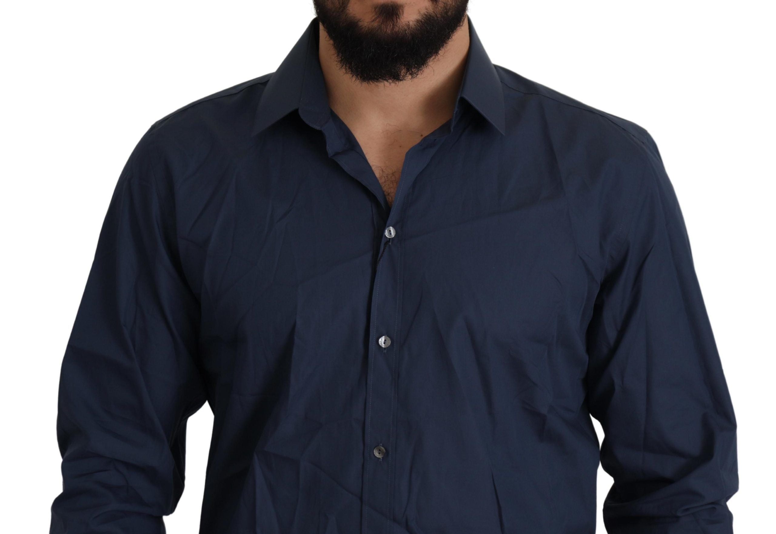 Dolce & Gabbana Blaues Baumwoll-MARTINI-Hemd mit schmaler Passform